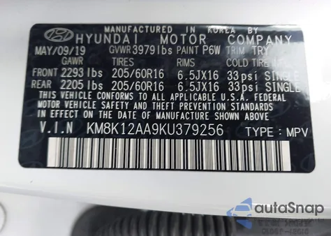 2019 Hyundai Kona Se from USA, damaged, VIN KM8K12AA9KU379256